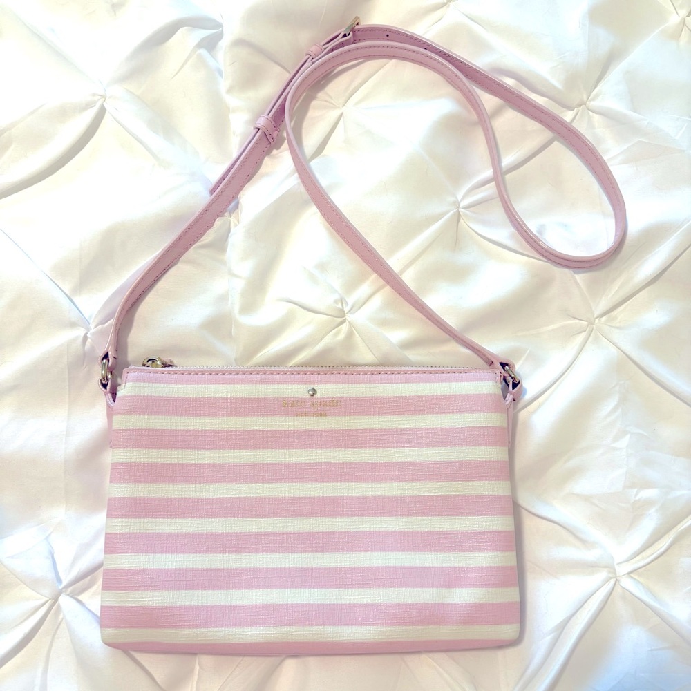 Kate Spade Fairmont Square Carolyn Crossbody Bag Pink & White Striped, Cute